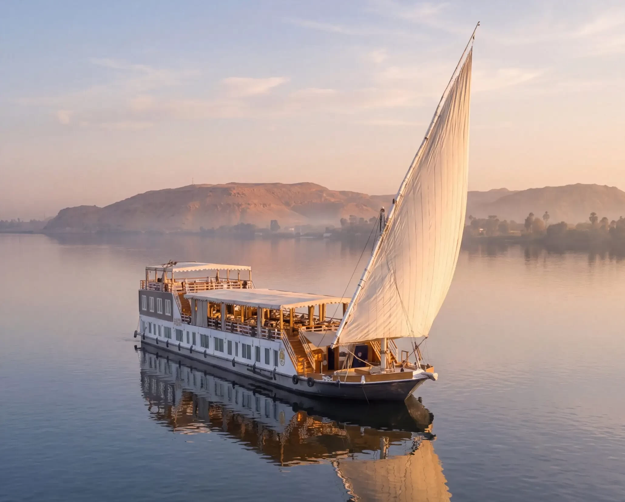 Luxury cruise sailing along the Nile River