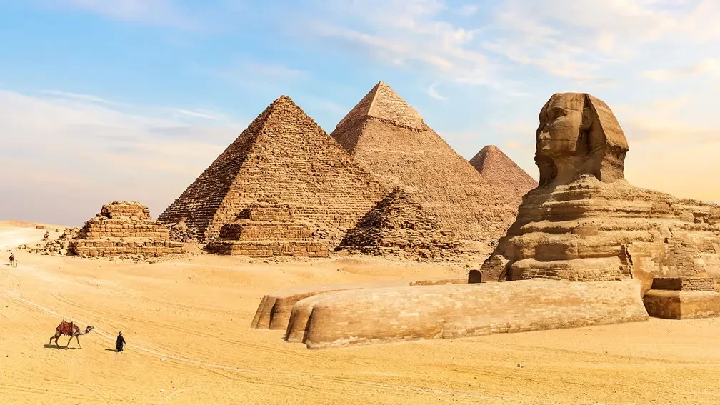 Iconic ancient pyramids of the Giza Plateau