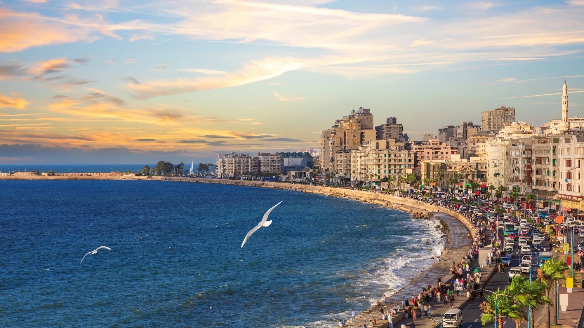 Alexandria-seacoast-beautiful-sunset-view-of-the-Mediterranean-sea-Egypt
