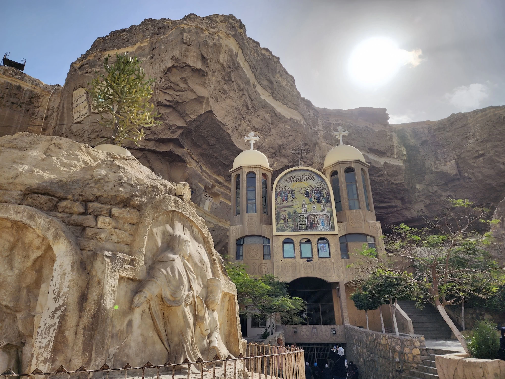 Beautiful-unique-and-historical-cave-catholic-church-Saint-Simon-the-Tanner-as-tourist-landmark-in-Mokattam-Cairo
