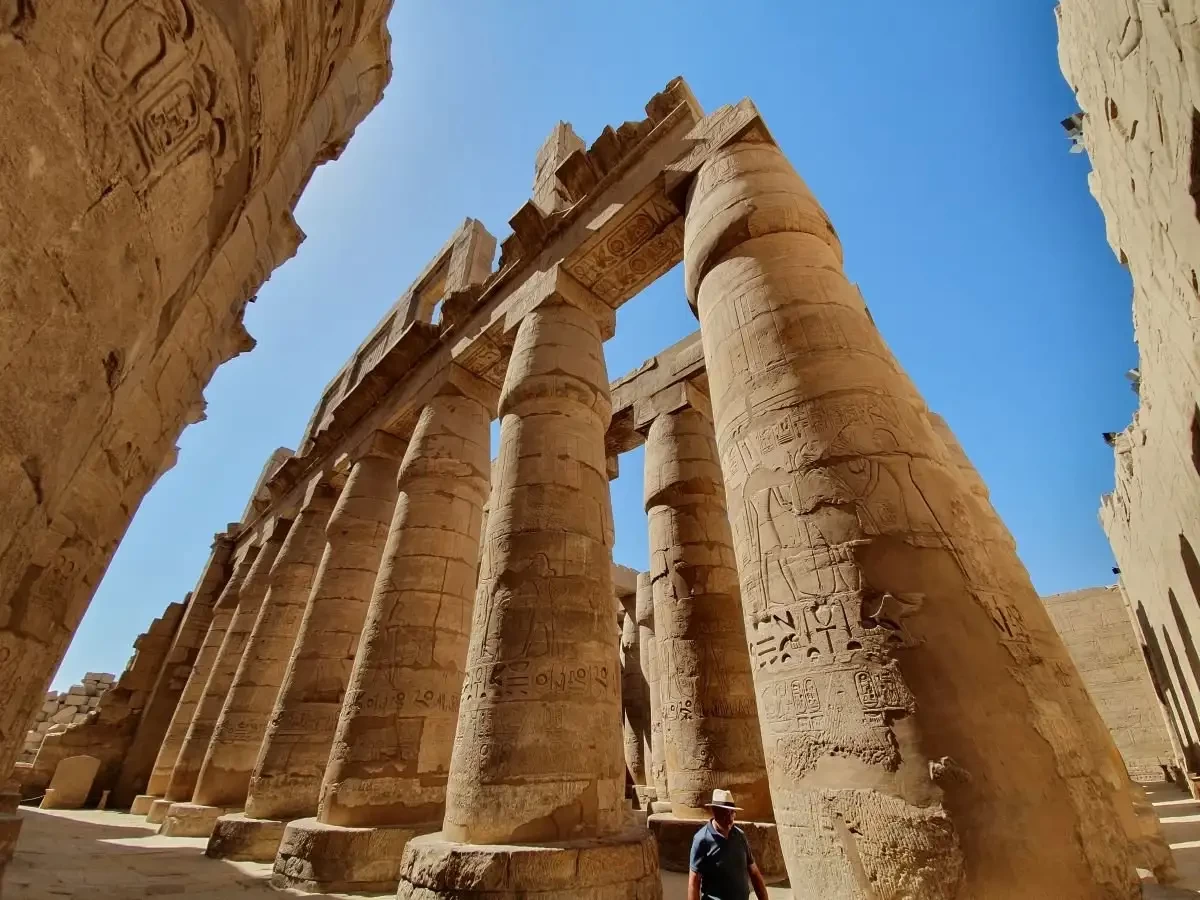 Karnak Temple columns and ancient reliefs