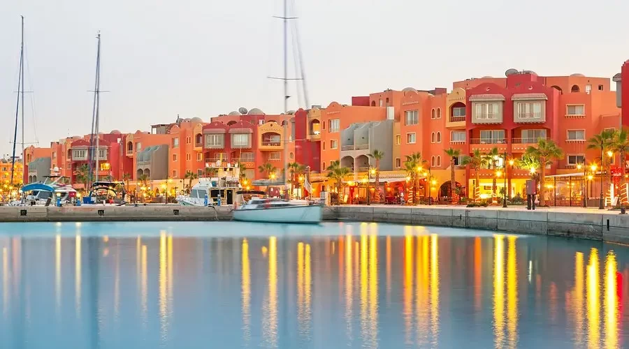 Hurghada Marina waterfront with boats and Red Sea views
