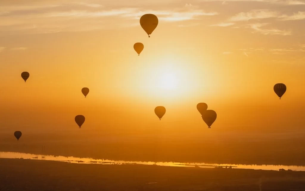 Hot Air Balloon in Luxor Over the West Bank and Ancient Egyptian Sites